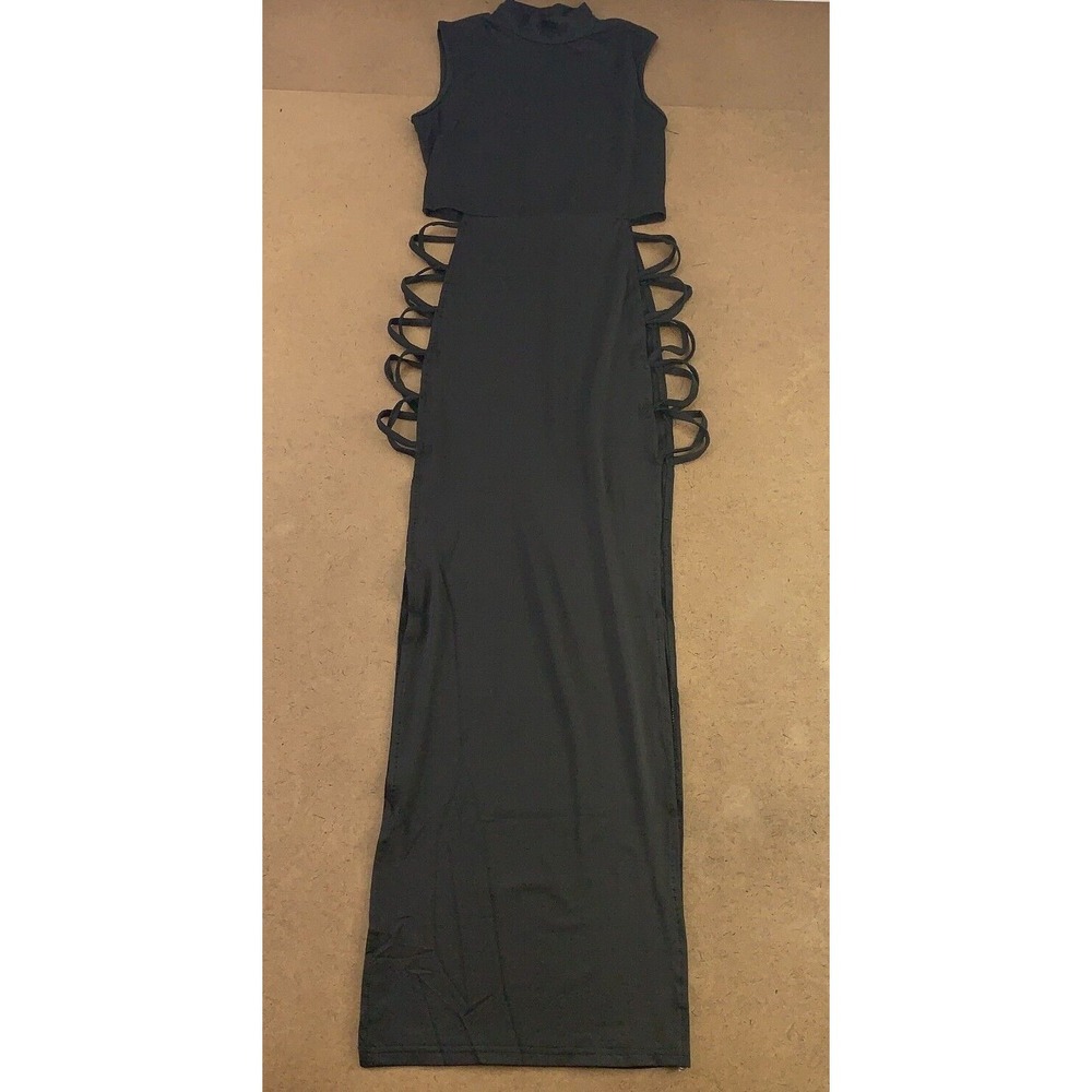 LYANER Women's Medium Mock Neck Cut Out Side Sleeveless Bodycon Maxi Tank Dress